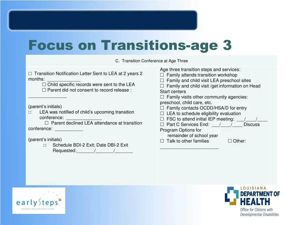 focus on transitions age 3