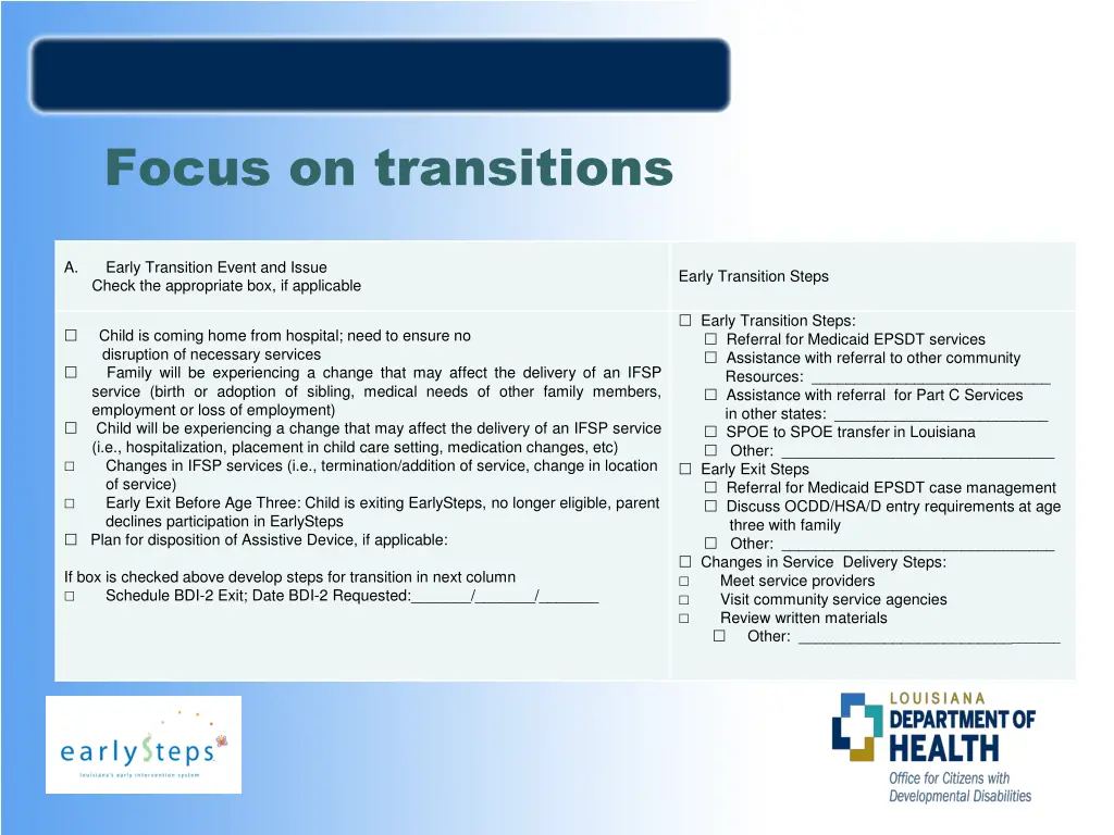 focus on transitions