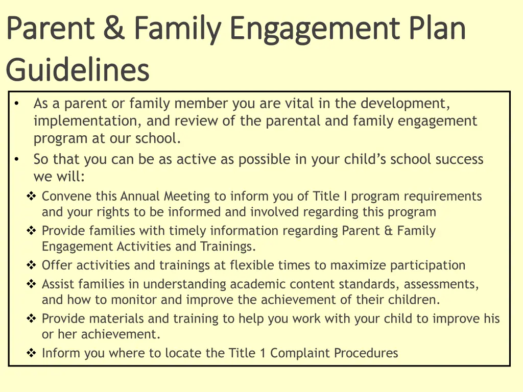 parent family engagement plan parent family