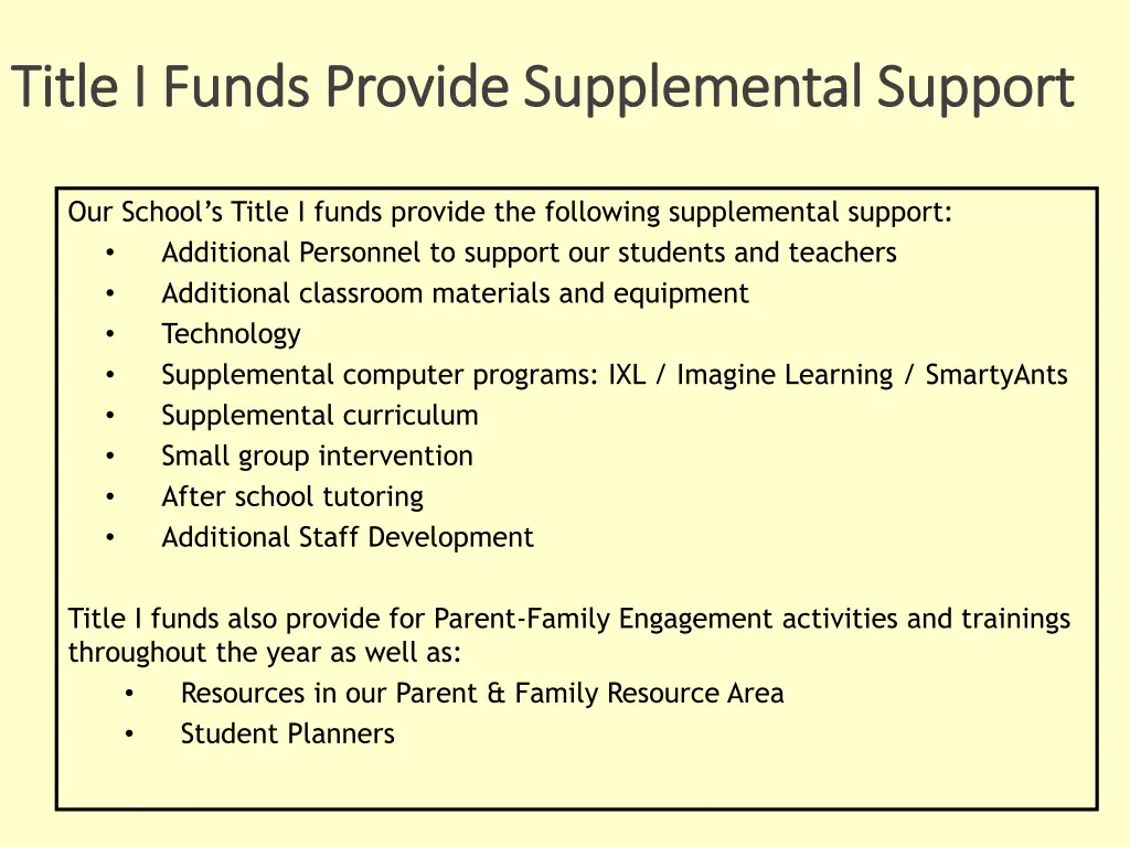 title i funds provide supplemental support title