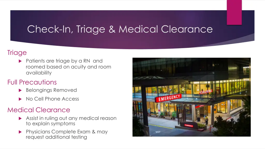check in triage medical clearance