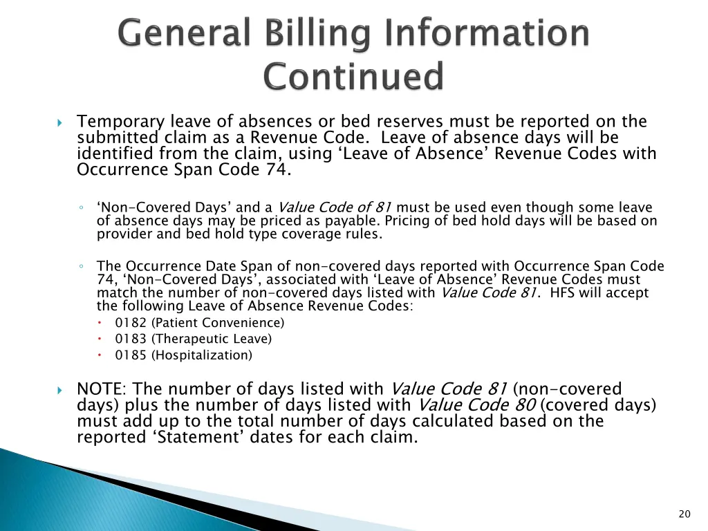 temporary leave of absences or bed reserves must