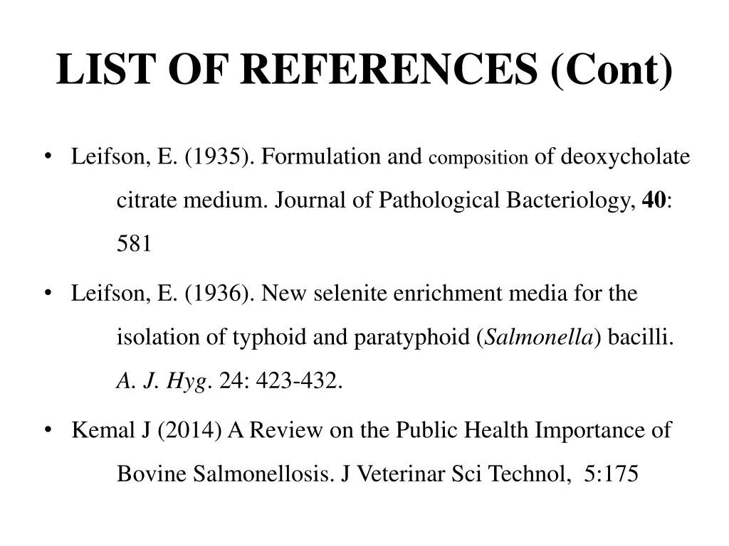 list of references cont