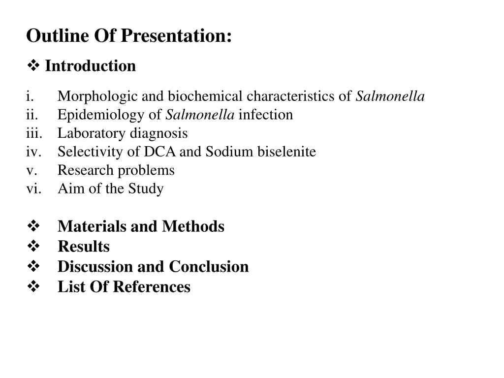 outline of presentation