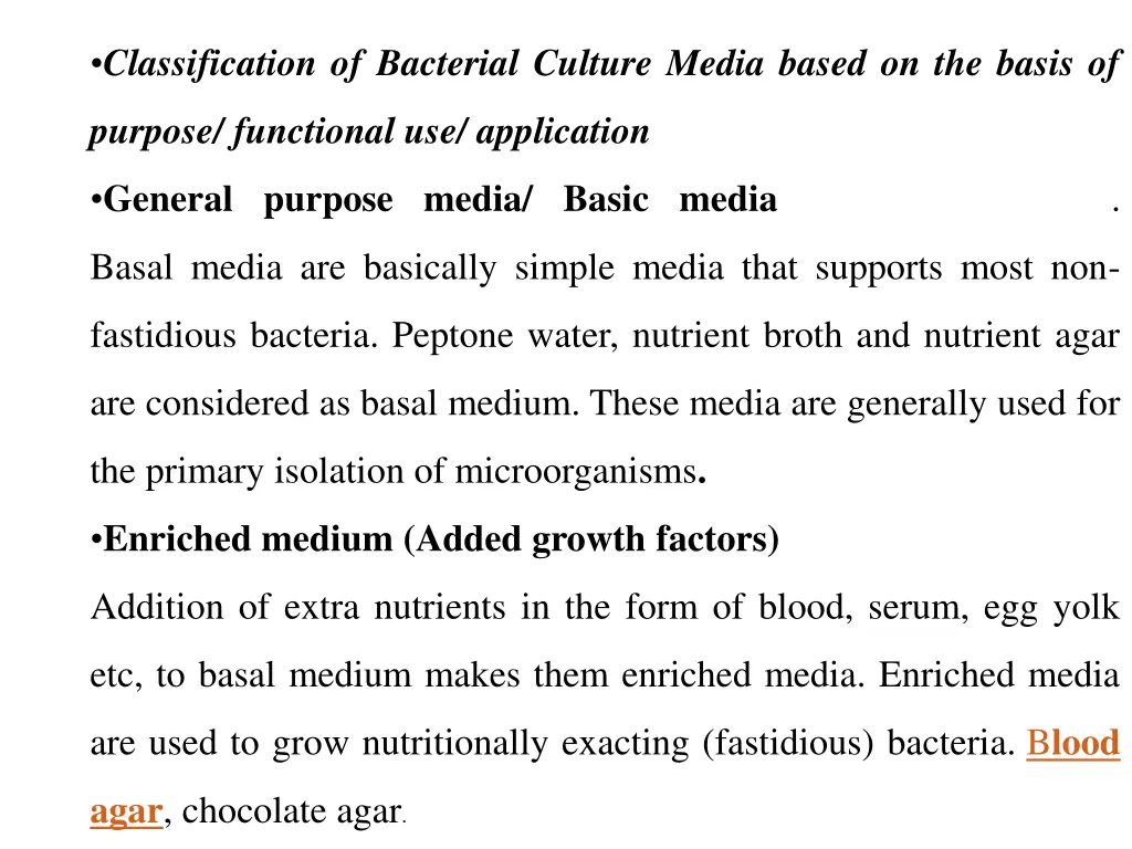 classification of bacterial culture media based