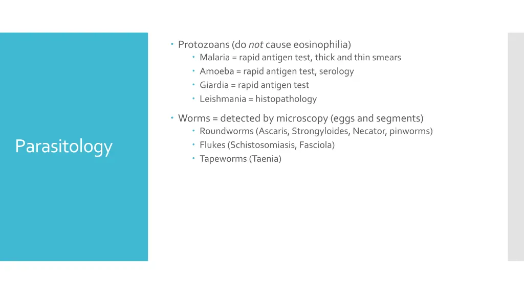 protozoans do not cause eosinophilia malaria