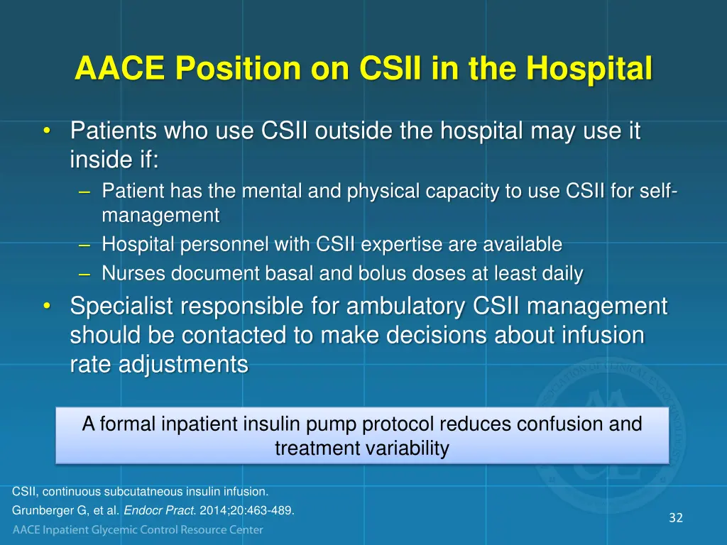 aace position on csii in the hospital