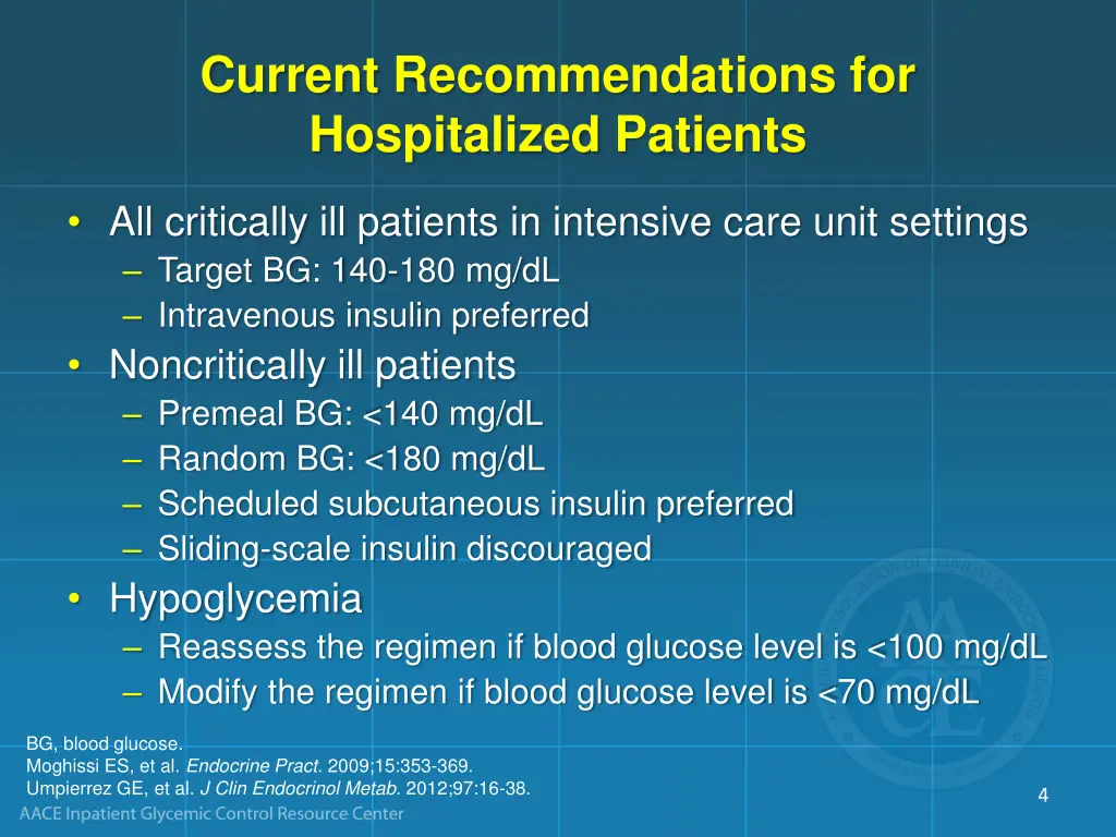 current recommendations for hospitalized patients