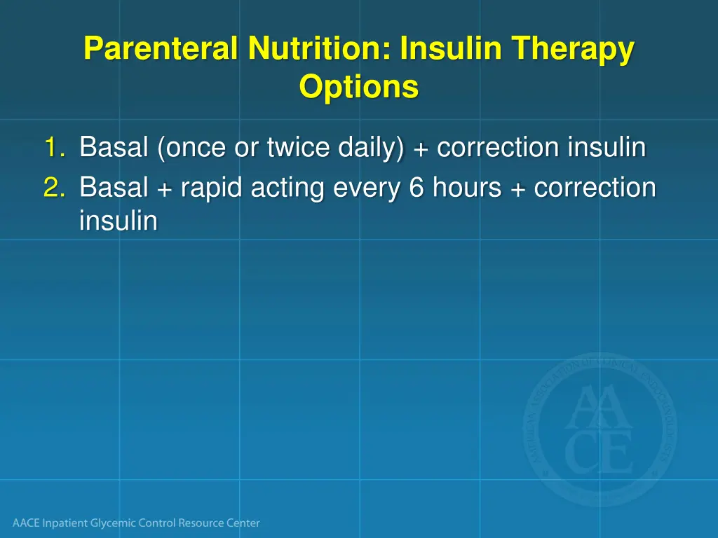 parenteral nutrition insulin therapy options