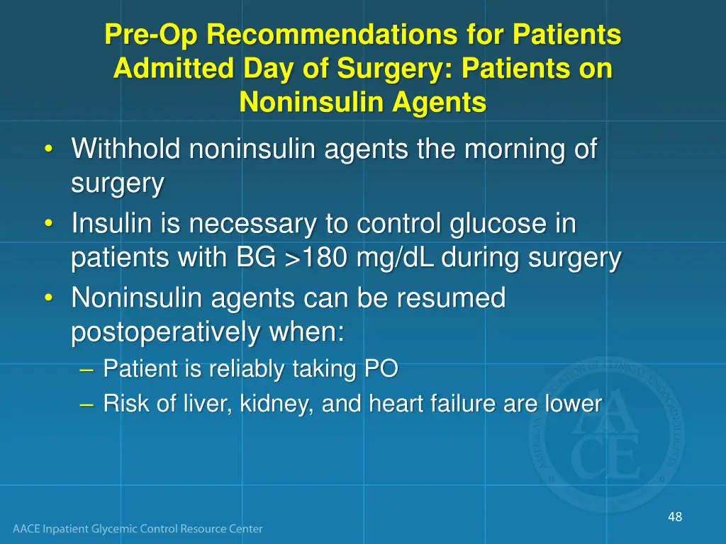pre op recommendations for patients admitted