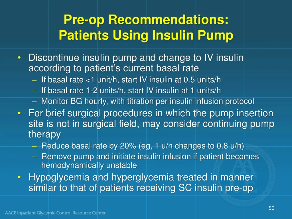 pre op recommendations patients using insulin pump