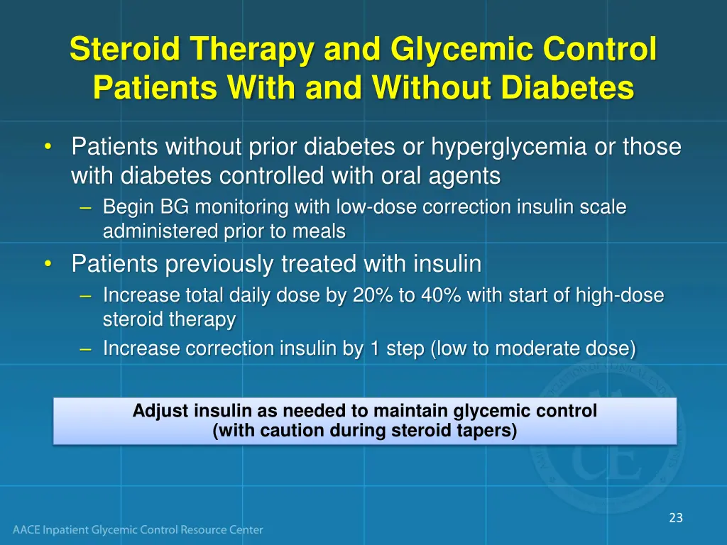 steroid therapy and glycemic control patients
