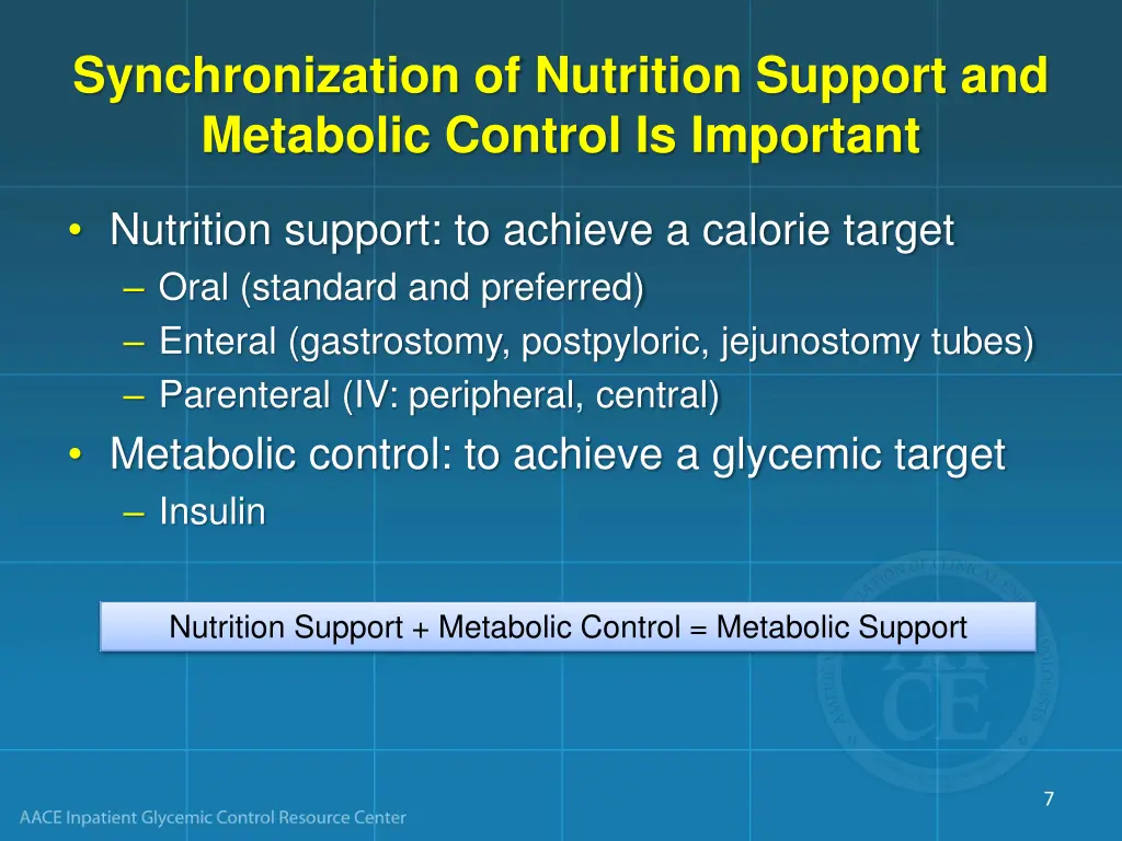 synchronization of nutrition support