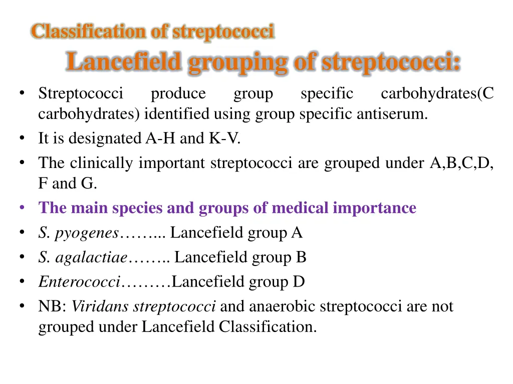 classification of streptococci lancefield