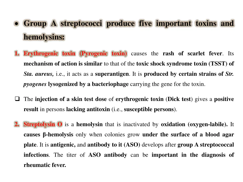 group a streptococci produce five important