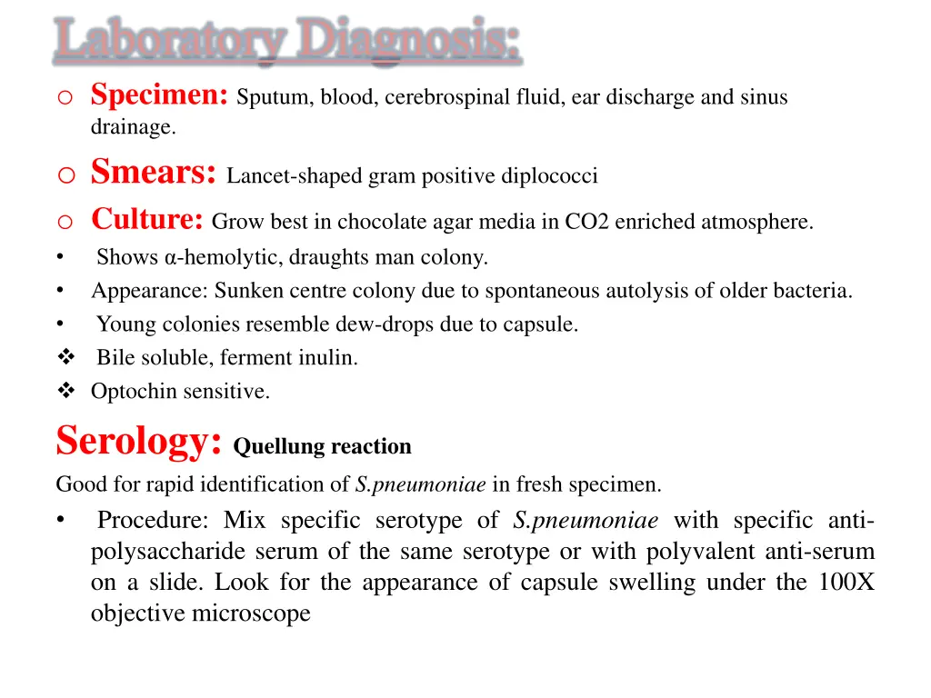 laboratory diagnosis o specimen sputum blood