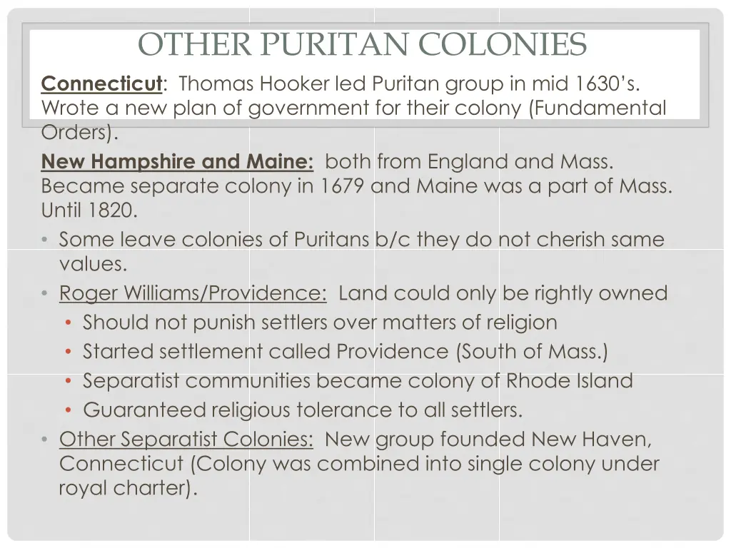 other puritan colonies connecticut thomas hooker