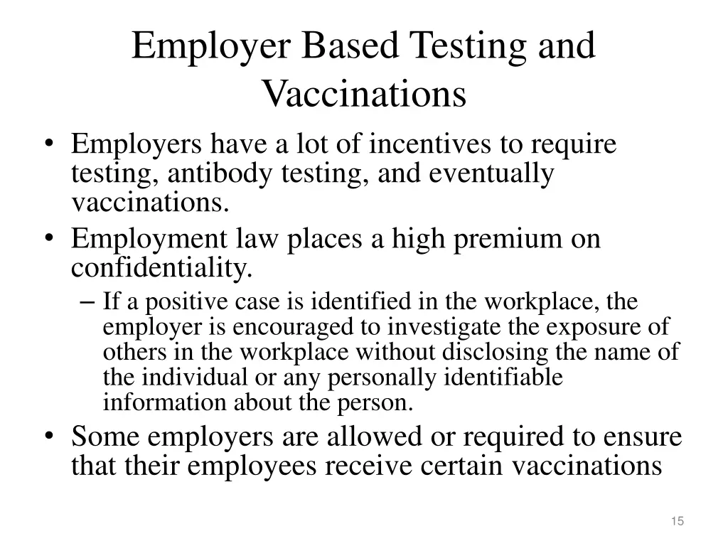 employer based testing and vaccinations employers