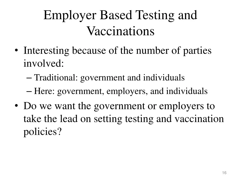 employer based testing and vaccinations