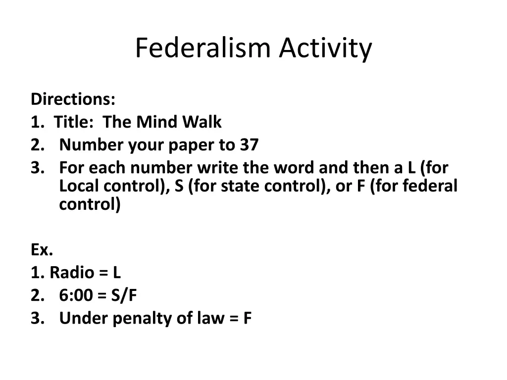 federalism activity
