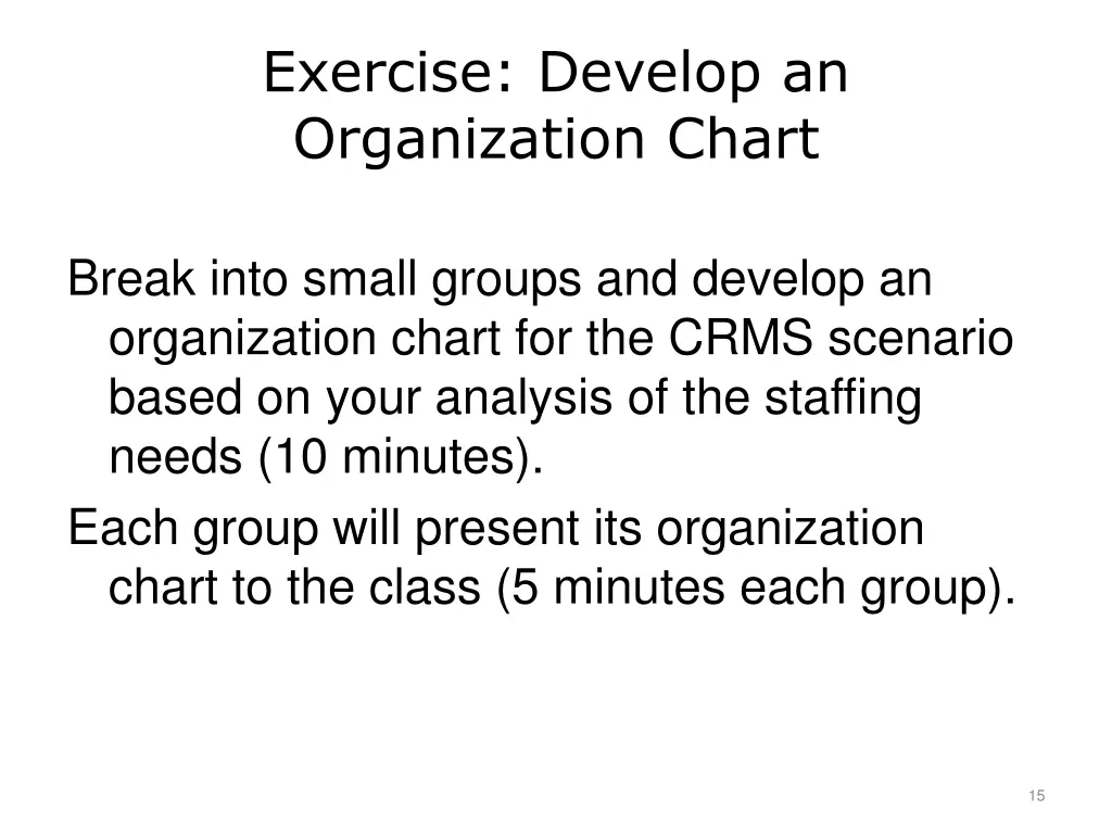 exercise develop an organization chart