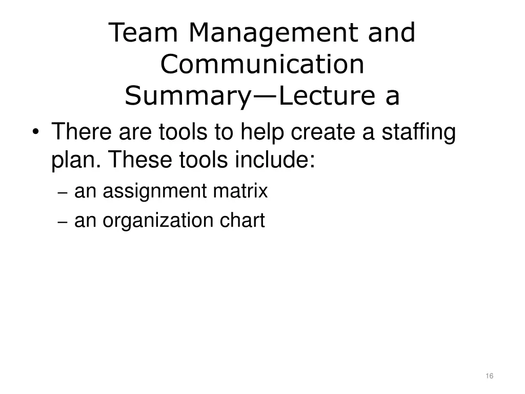 team management and communication summary lecture