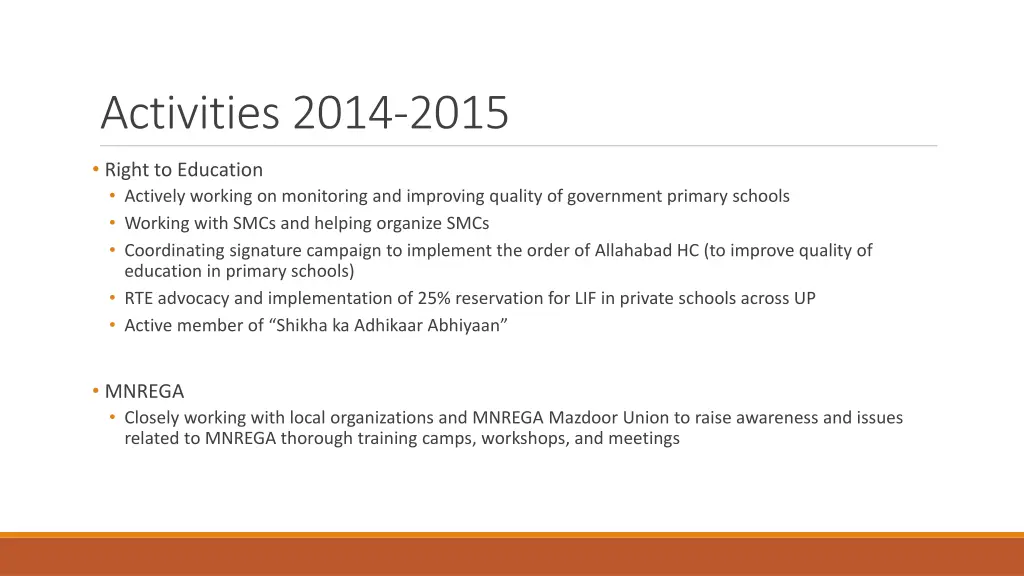 activities 2014 2015 1
