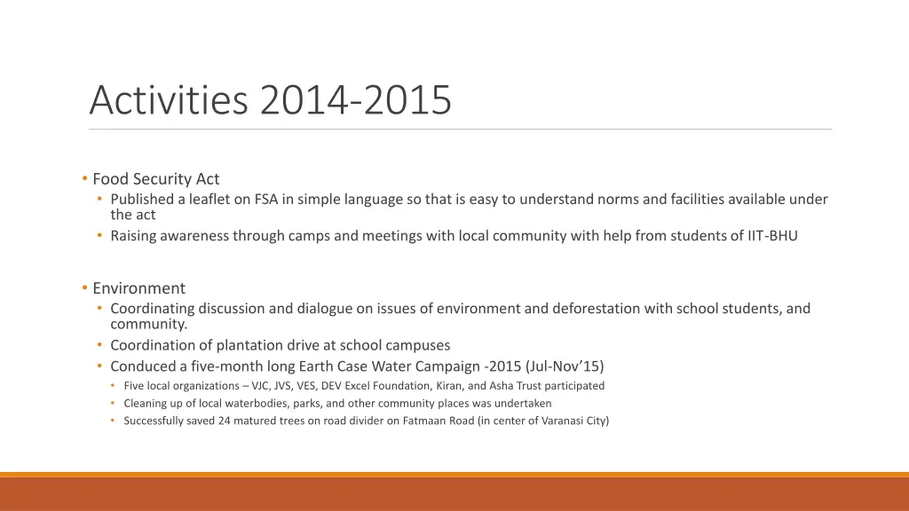 activities 2014 2015 2