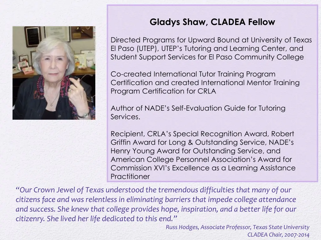 gladys shaw cladea fellow