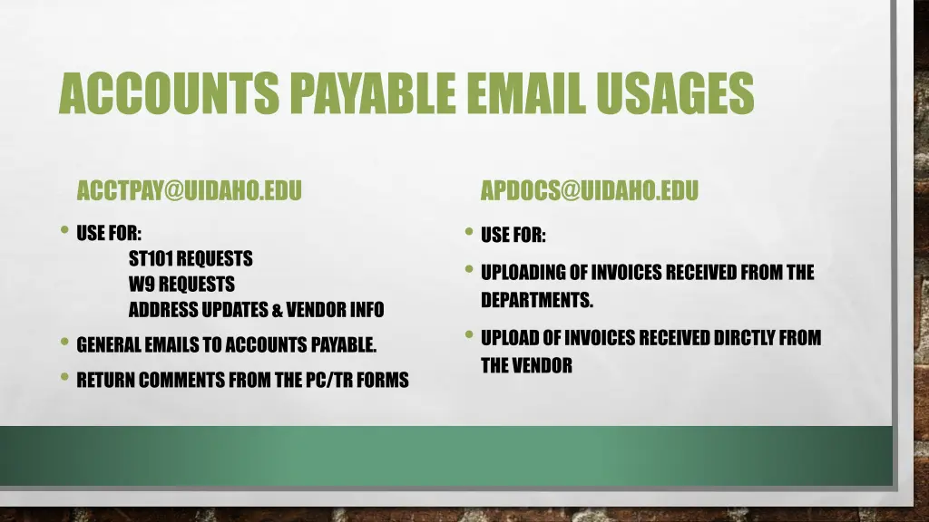 accounts payable email usages