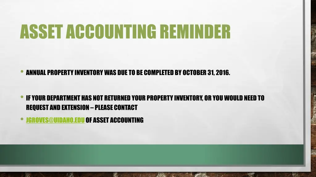 asset accounting reminder