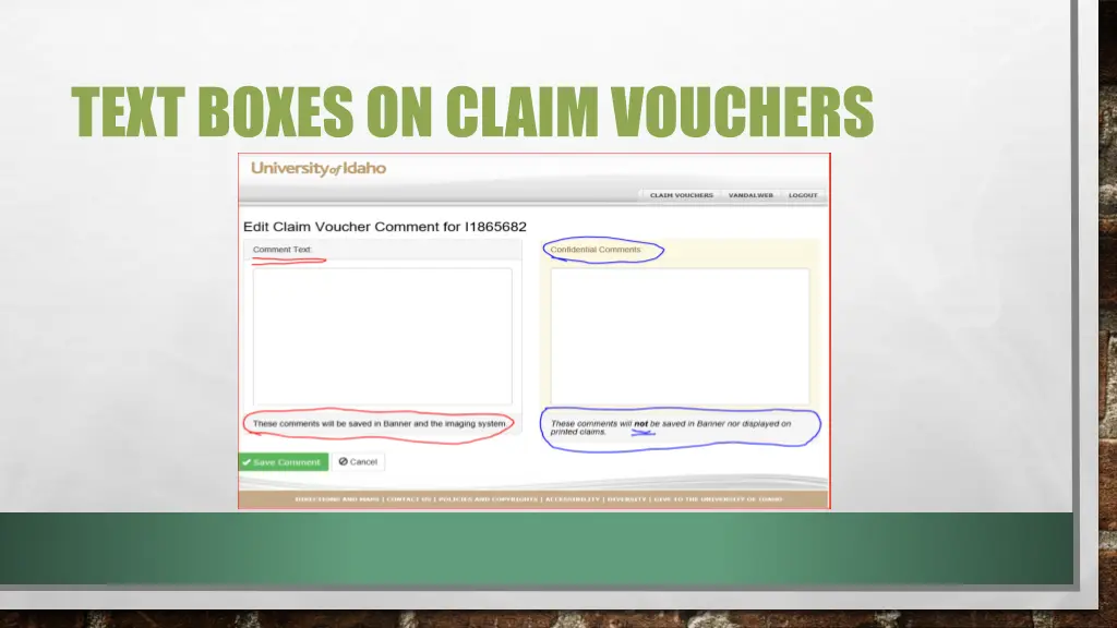 text boxes on claim vouchers