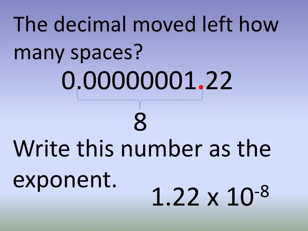 the decimal moved left how many spaces 0 00000001