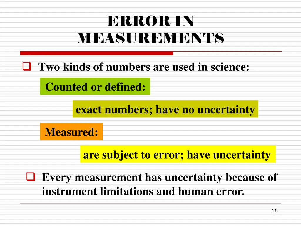 error in measurements