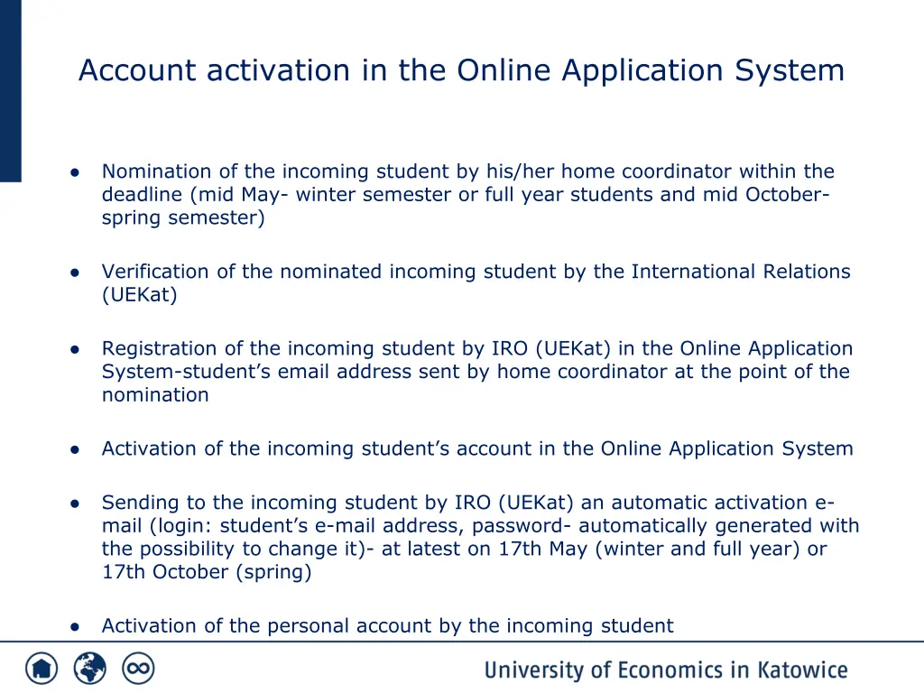 account activation in the online application