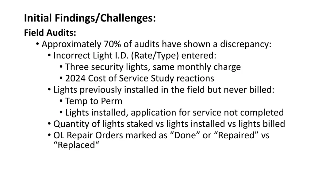 initial findings challenges field audits