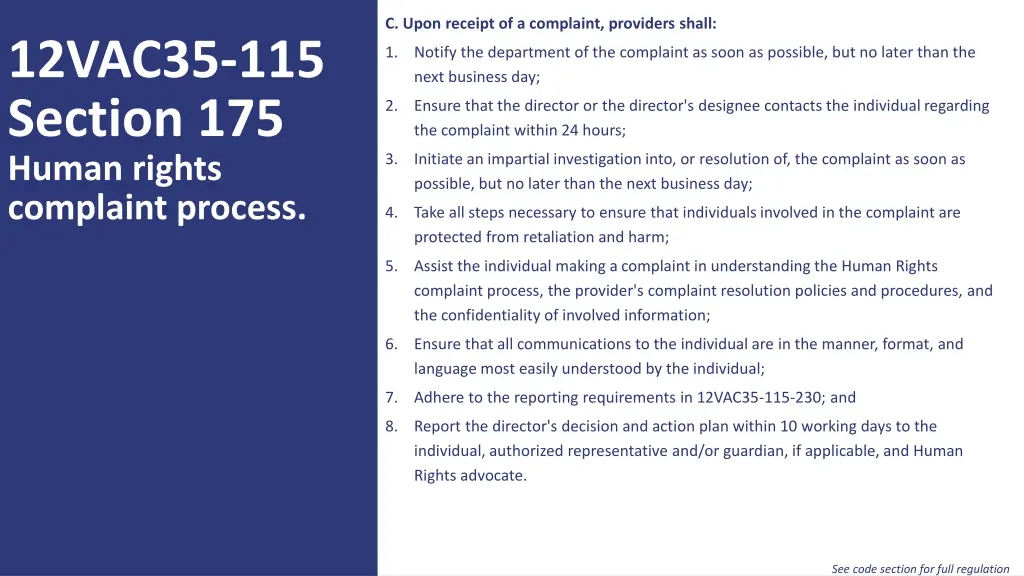 c upon receipt of a complaint providers shall
