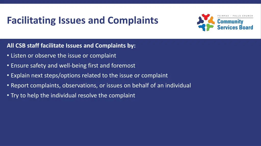 facilitating issues and complaints
