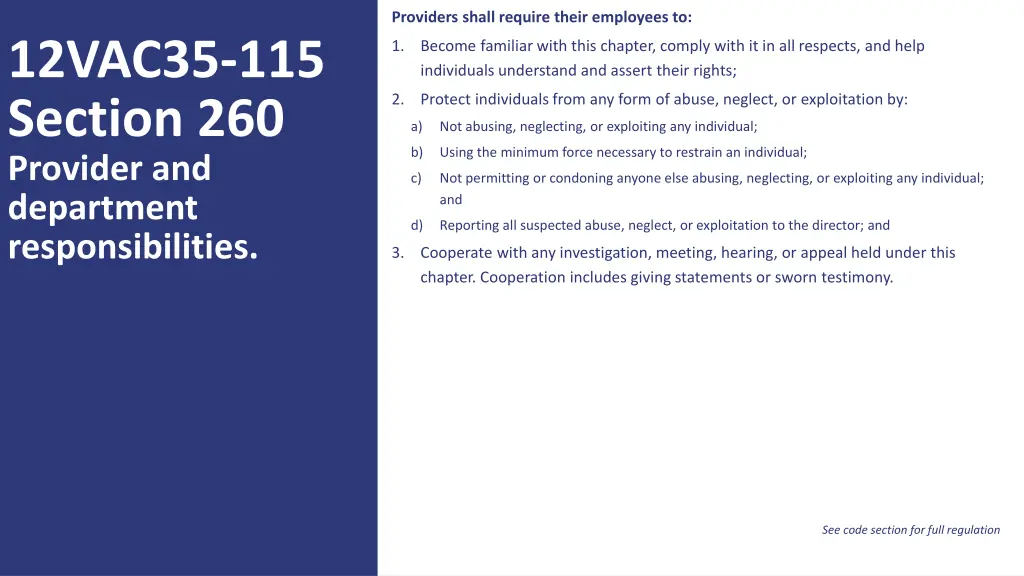 providers shall require their employees to