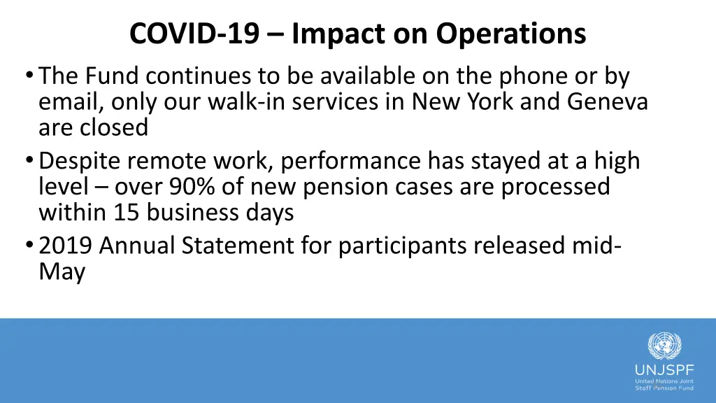 covid 19 impact on operations the fund continues