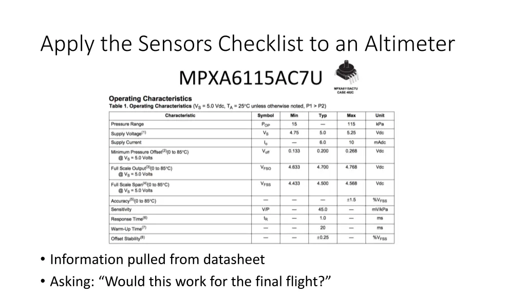 apply the sensors checklist to an altimeter