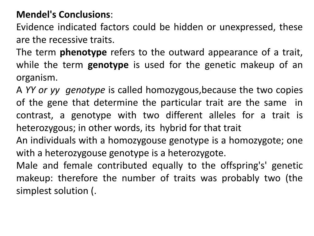mendel s conclusions evidence indicated factors