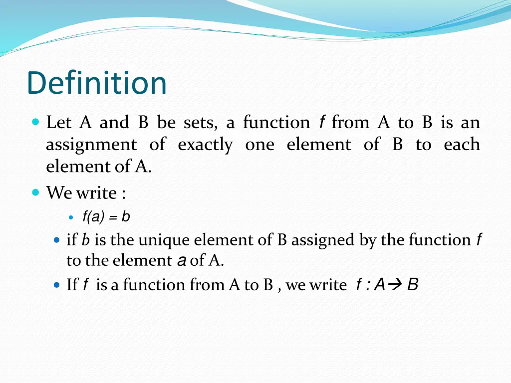 definition let a and b be sets a function f from