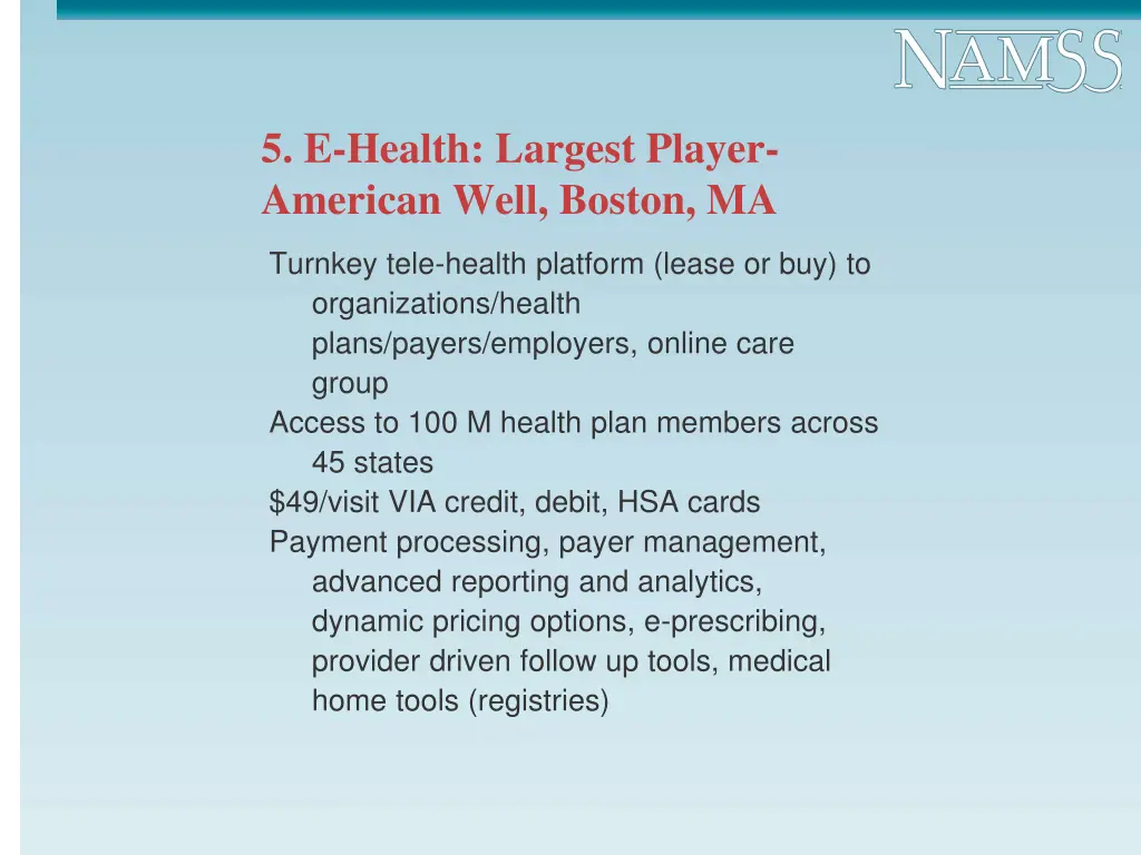 5 e health largest player american well boston ma