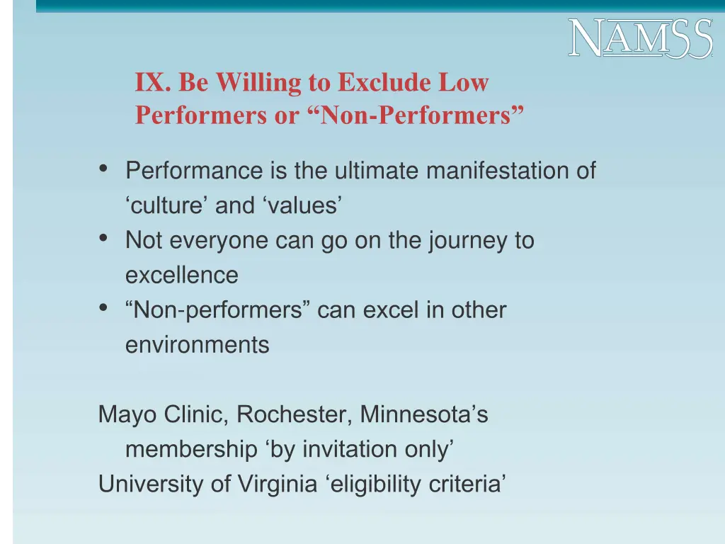 ix be willing to exclude low performers