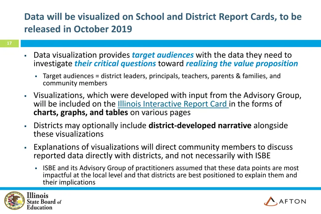 data will be visualized on school and district