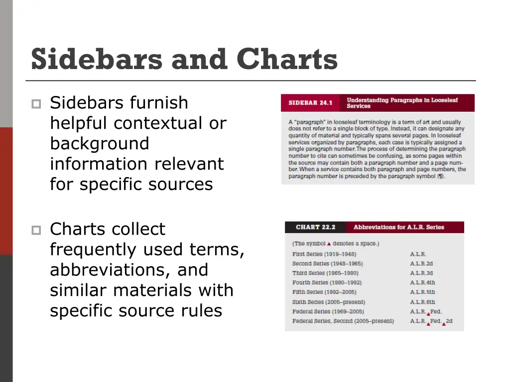 sidebars and charts