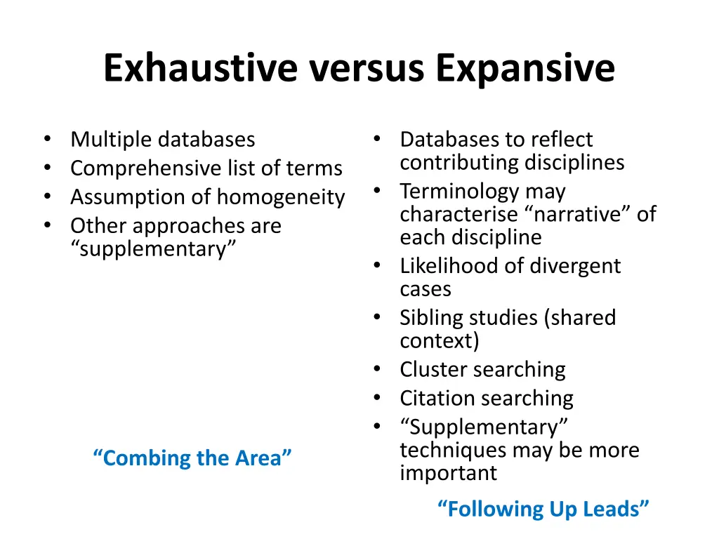 exhaustive versus expansive 1