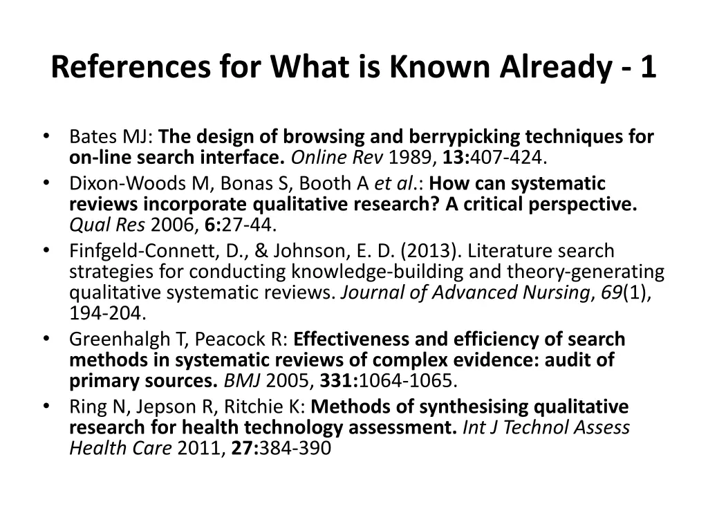 references for what is known already 1
