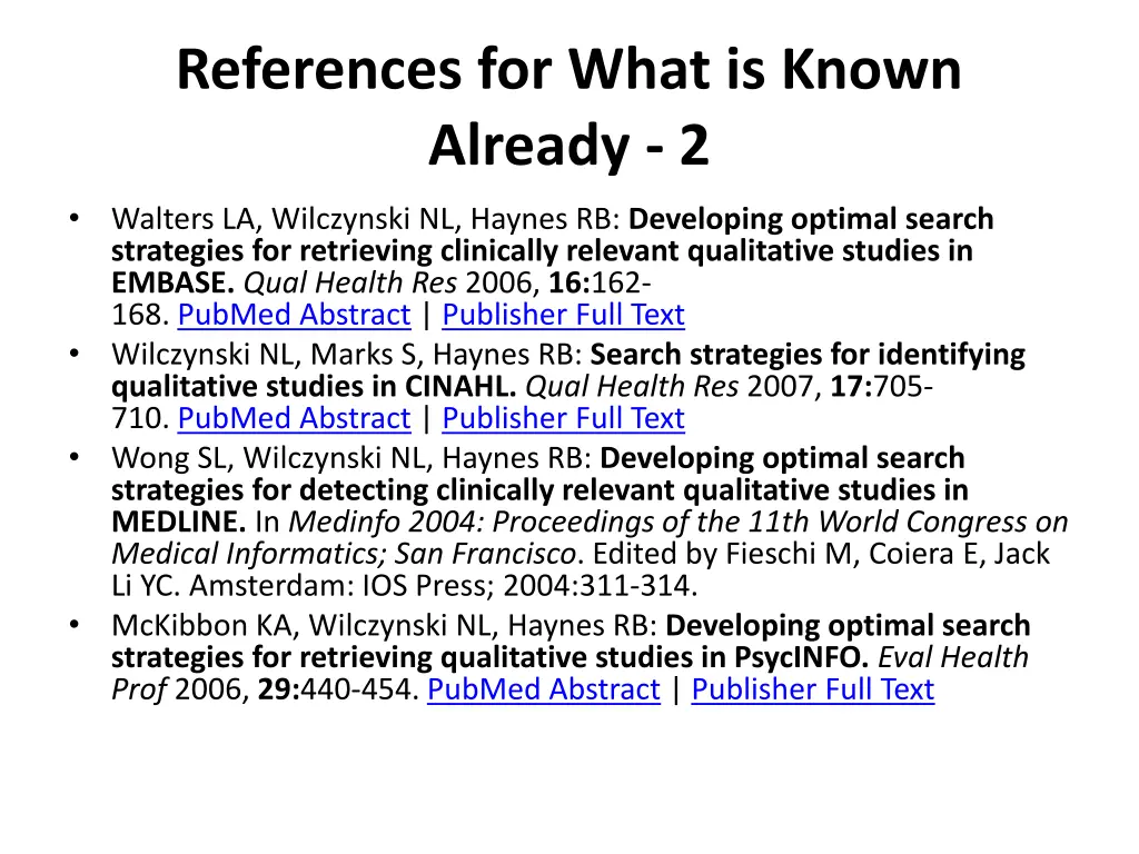 references for what is known already 2